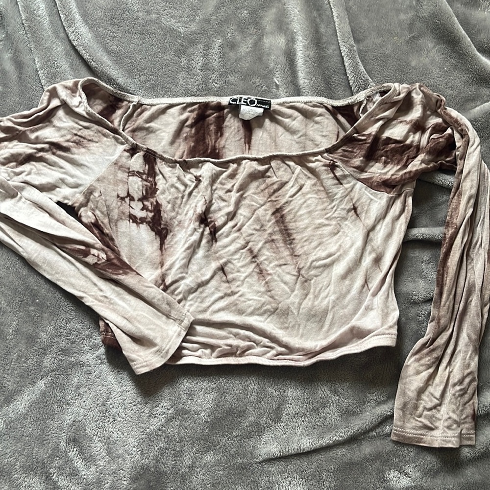 Brown and cream tie dyed boutique crop top
